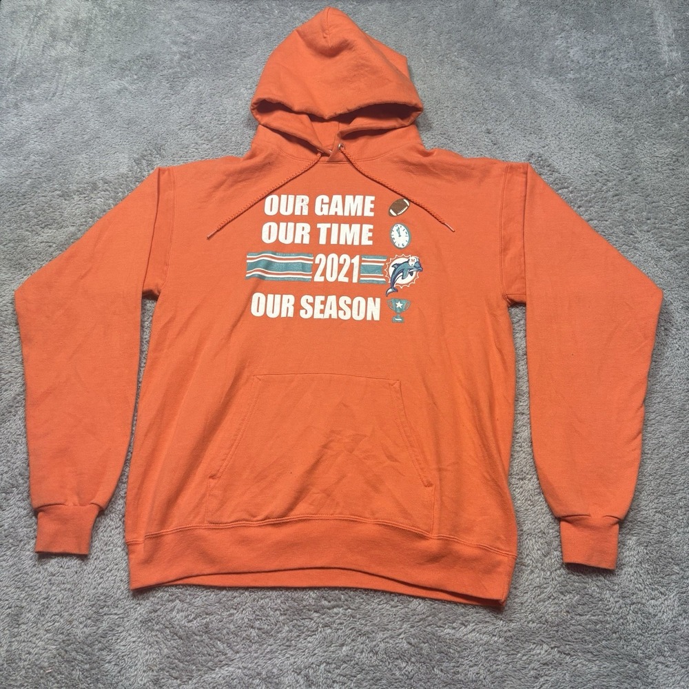 Miami Dolphins Hoodie Men's M Orange 'Our Game Our Time NFL Football Pullover 21